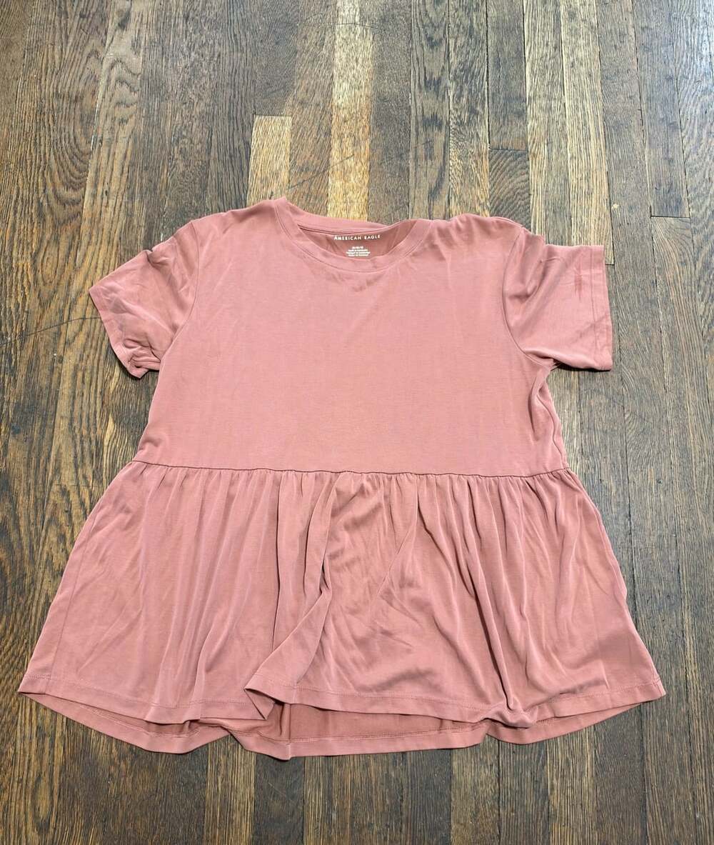 American Eagle Peplum Babydoll T-Shirt Size M Rose Pink Modal Short Sleeve